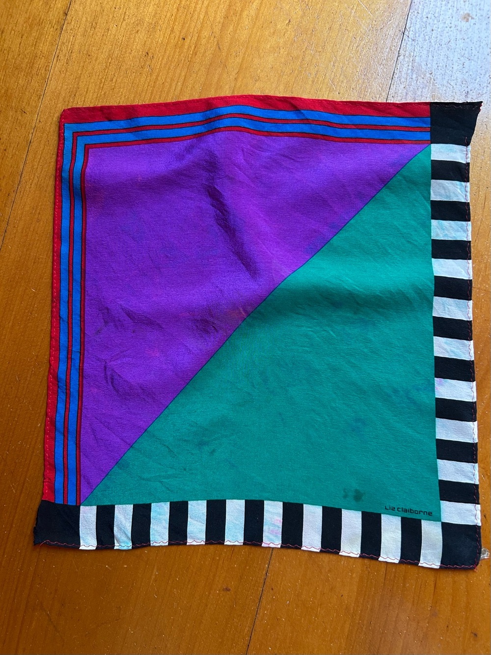 Liz Claiborne Purple, Teal & Black Striped Silk Pocket Square